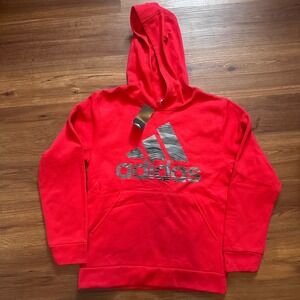 Adidas Boys Red Graphic Logo Hoodie Sweatshirt Large 14/16 AA6806